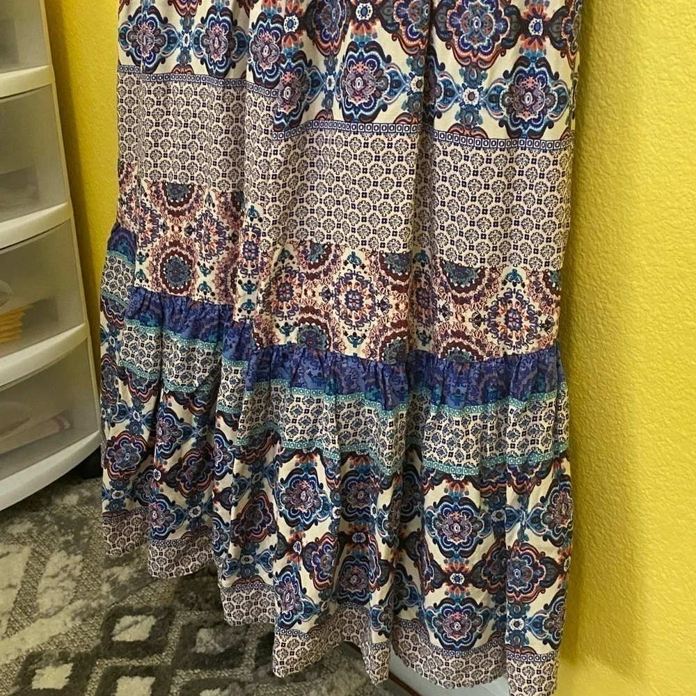 eshakti Womens Size M Sleeveless Smocked Waist A Line Mixed Print Maxi Dress